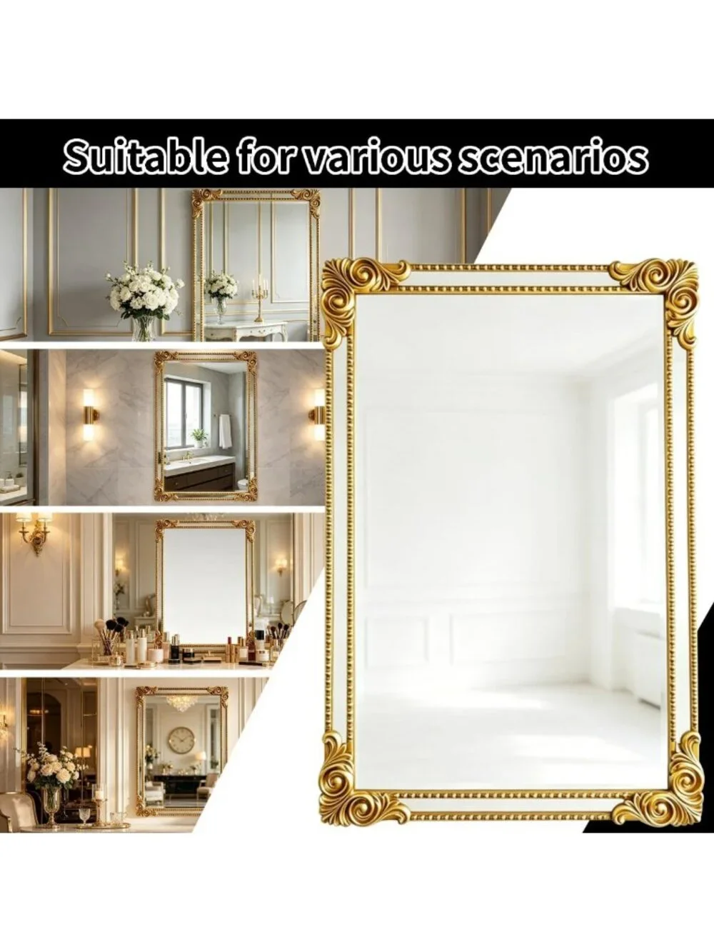 Vintage Baroque Gold Wall Mirror - Ornate Home Decor Accent, 24x36 Inches